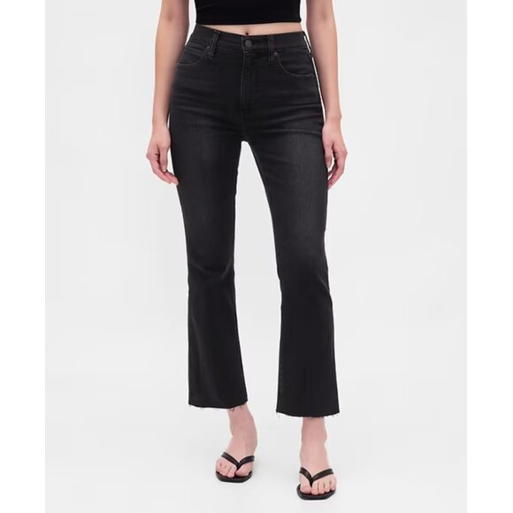Gap High Rise Kick Fit Flare Raw Hem Jeans in Washed Black sz 23/000P - Picture 3 of 13